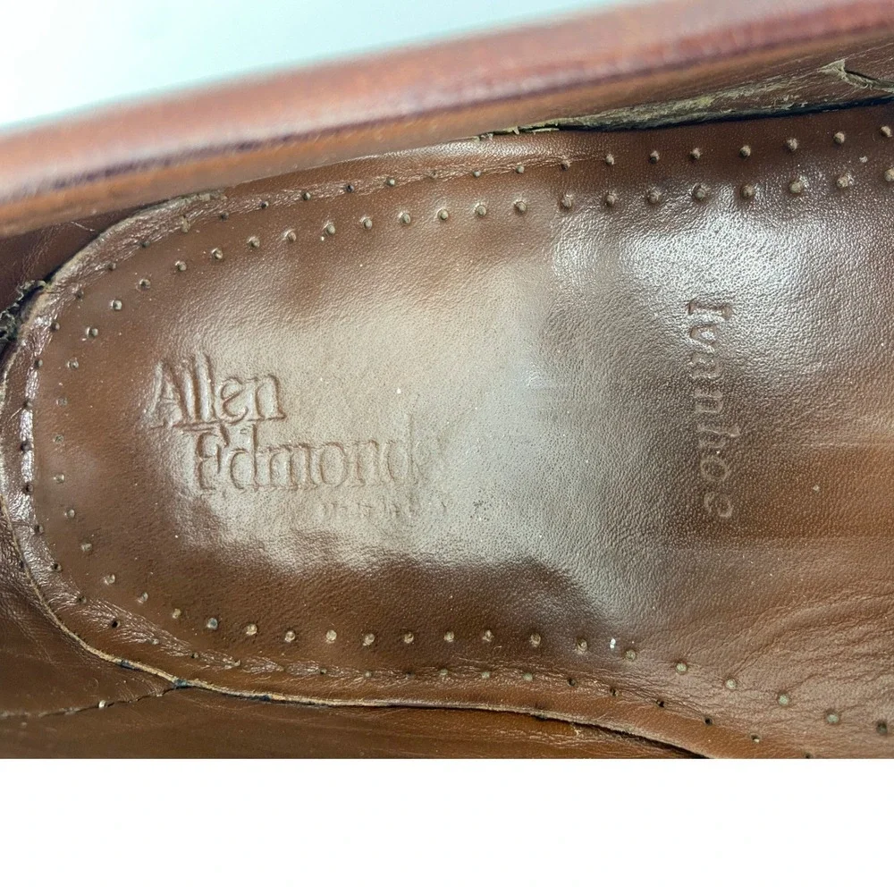 Allen Edmonds Loafers Men 9.5 EEE Brown Ivanhoe Woven Penny Classic Dress Shoes